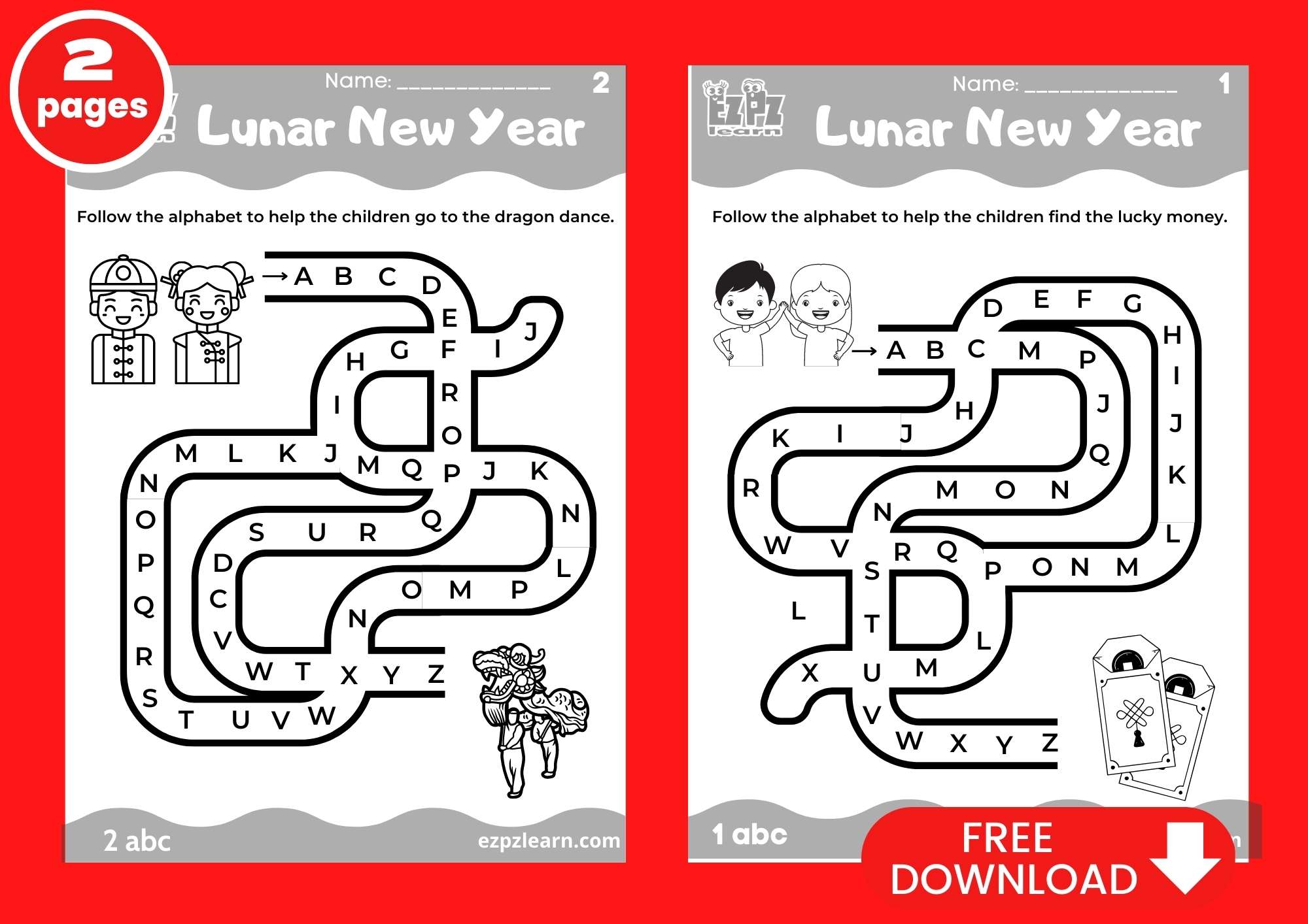 ABC's Maze for Lunar (Chinese) New Year Free PDF Download 